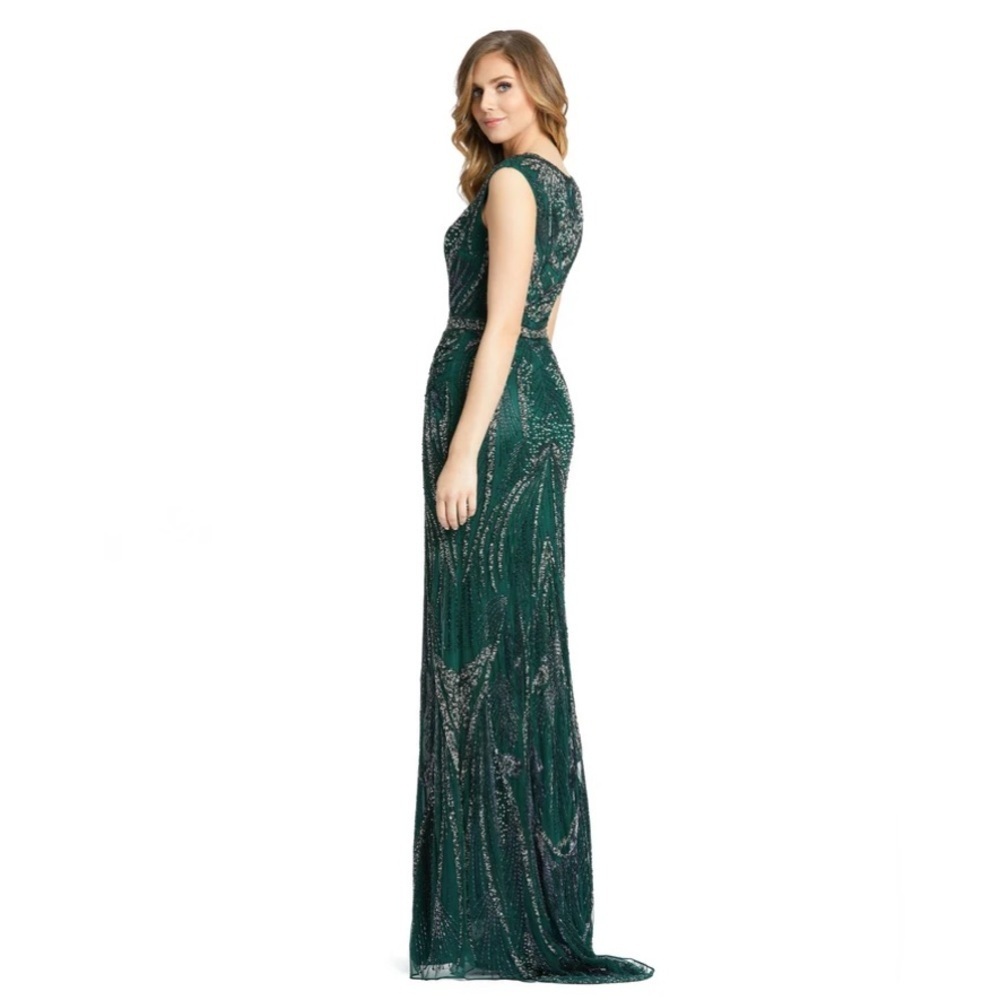 Mac Duggal 5227 NWT High Slit Beaded Dress in Green - Picture 3 of 7